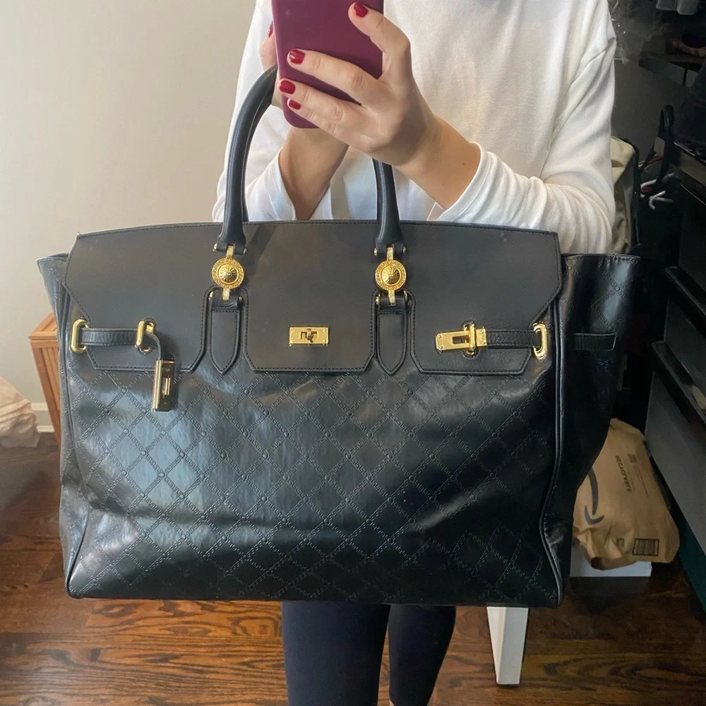 Gianni Versace Medusa quilted black leather Birkin-style Bag Travel Satchel - Picture 16 of 16